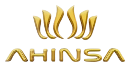 The Ahinsa Group mark: a golden lotus above the word AHINSA.