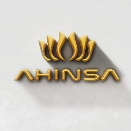 The Ahinsa Group mark: a stylised lotus above the word AHINSA.