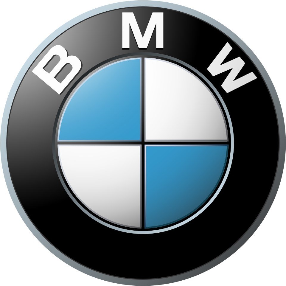 The BMW roundel: a black ring bearing the letters BMW around blue and white quarters.